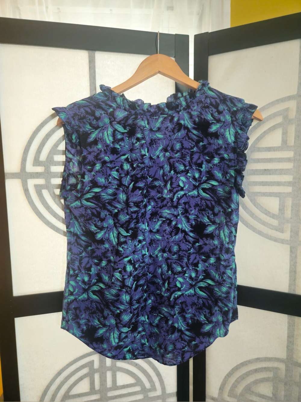 Reiss Sleeveless Floral Ruffle-Neck Silk Top